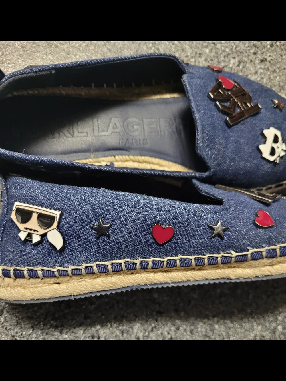 Karl Lagerfeld Denim Espadrille Flats with Fun Charms - Denim Size 7